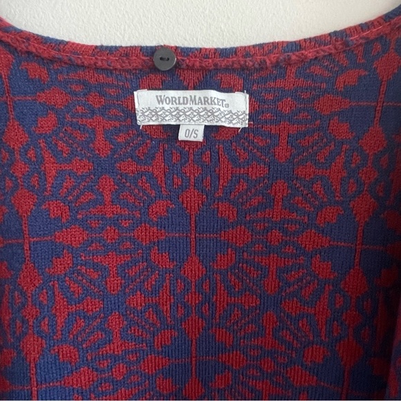 World Market Women's Kimono Cardigan Sweater Burgundy/Blue Abstract Pattern O/S - Picture 15 of 15